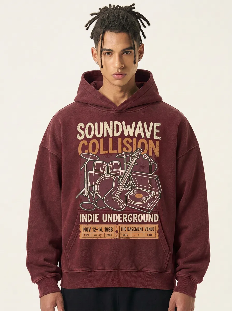Men‘s Indie Rock Music Lover Guitar Drum Printed Hoodie