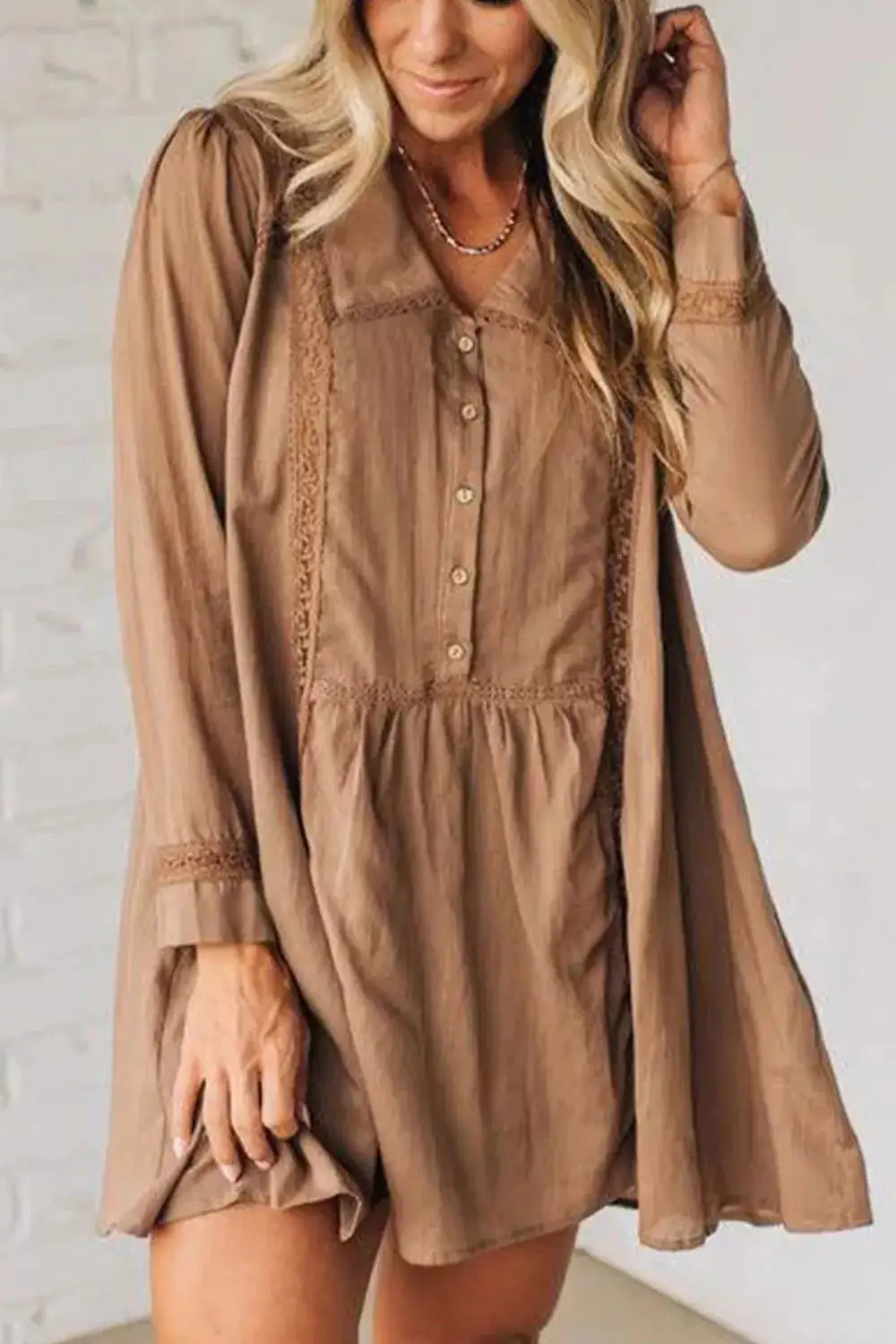 Lace Button Front Mini Dress