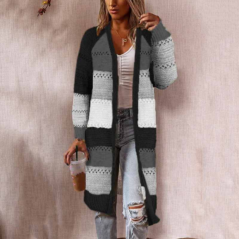 Vintage Contrast Cutout Sweater Cardigan