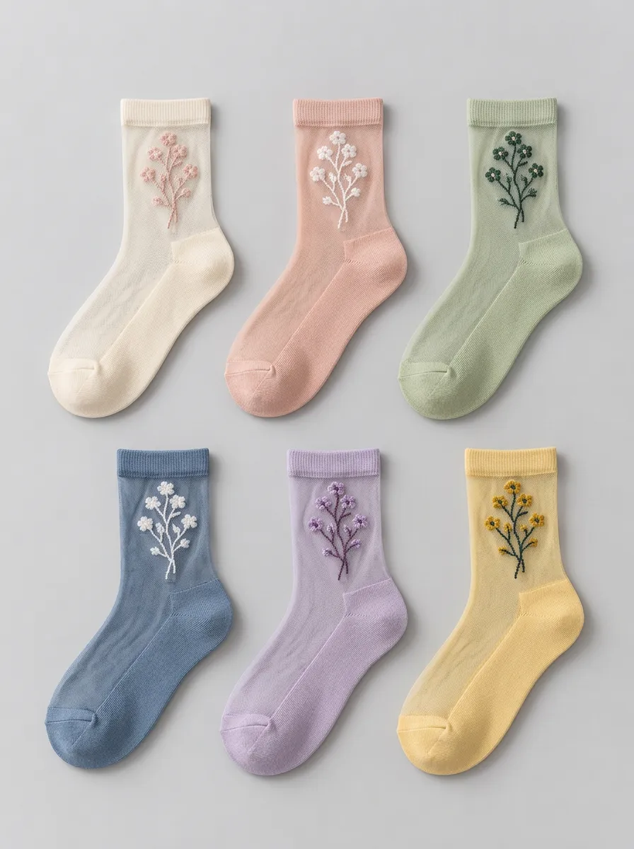 Women's Floral Botanical Embroidered Sheer Socks