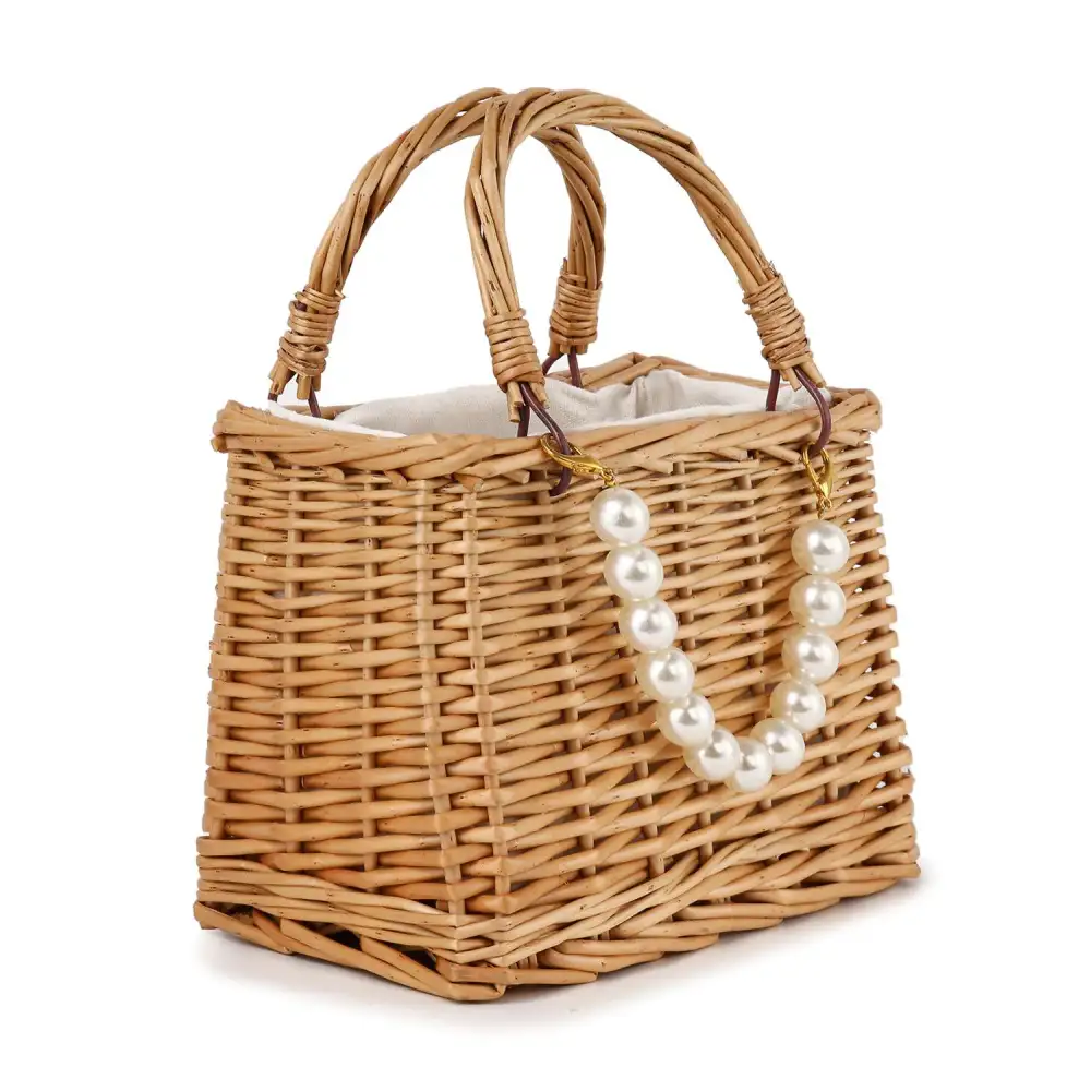 Relaxed Detail Beaded Accent Woven Straw Tote Bag