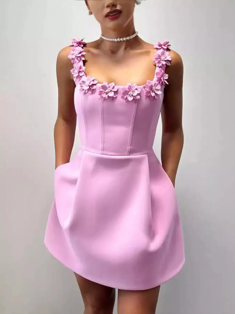 Floral Pocketed Sleeveless Mini Dress
