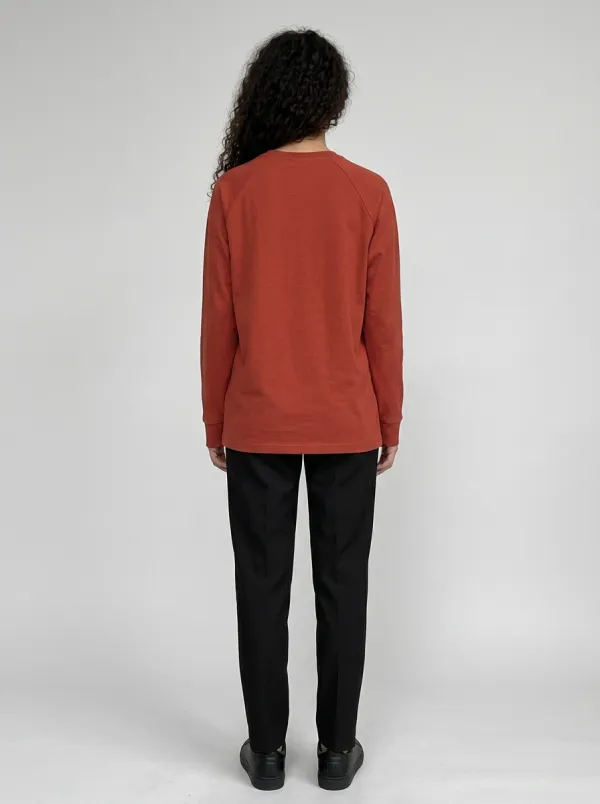 Women's Rust Red Raglan Sleeve Crewneck Sweatshirt