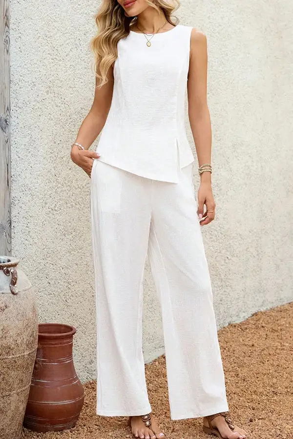 Color Round Neck Two Piece Set