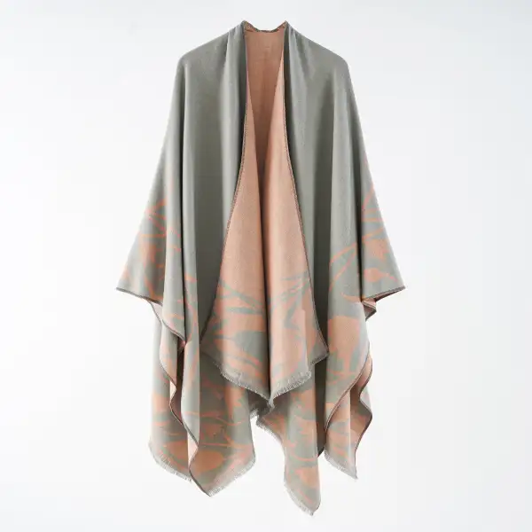 Reversible Jacquard Floral Ruana Wrap