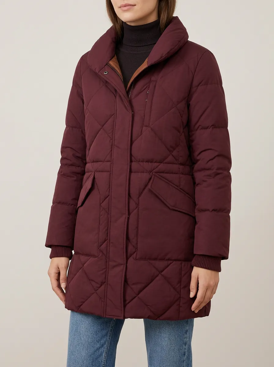 Women's Burgundy Quilted Padded Puffer Jacket