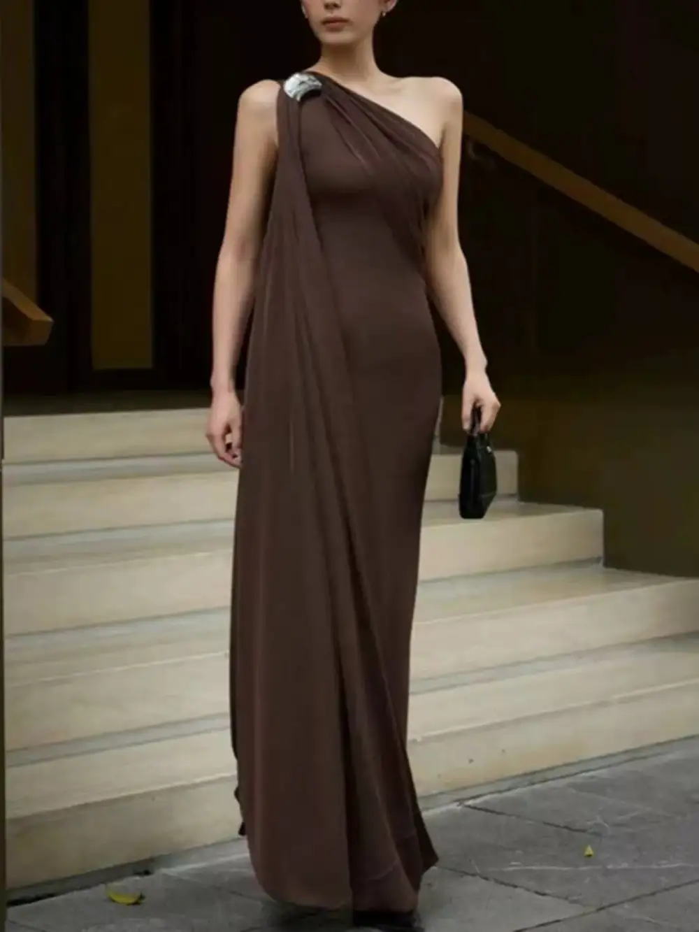 One Shoulder Draped Maxi Dress