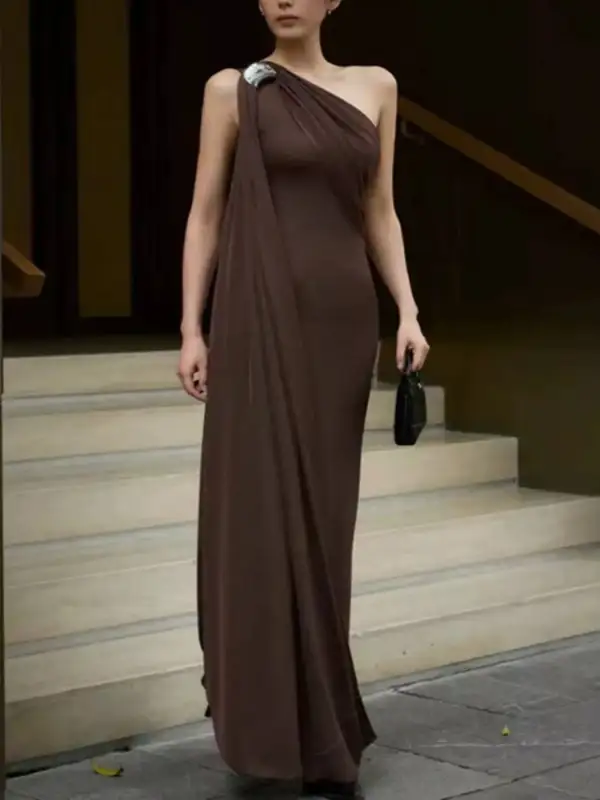 One Shoulder Draped Maxi Dress