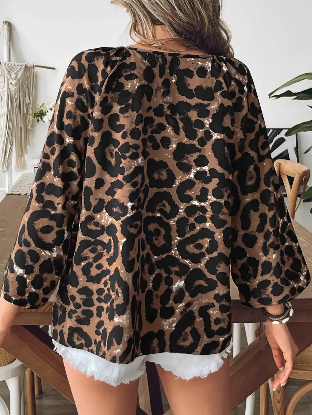 Leopard V Neck Short Sleeve Shirt