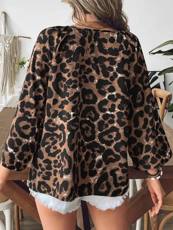 Leopard V Neck Short Sleeve Shirt