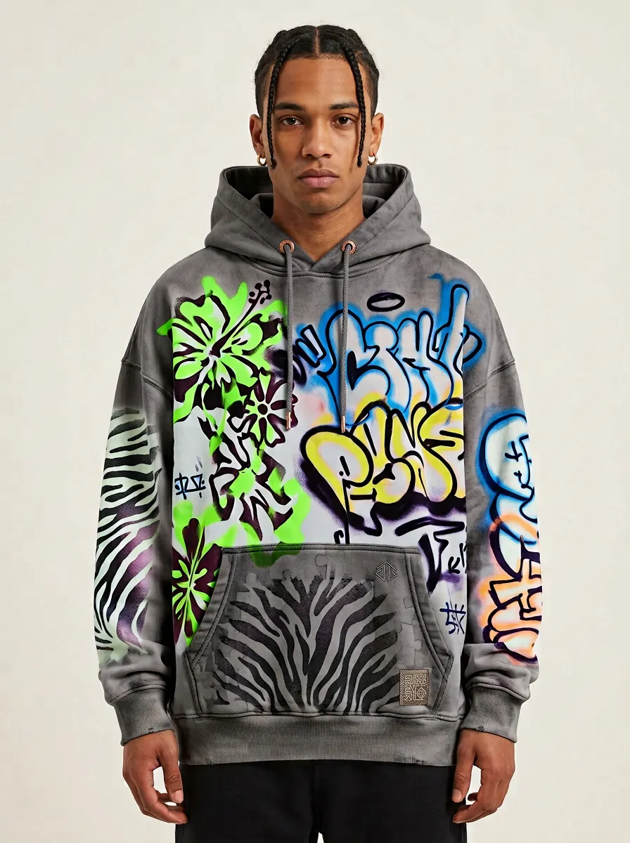 Unisex Streetwear Graffiti Floral Zebra Bold Pattern Hoodie