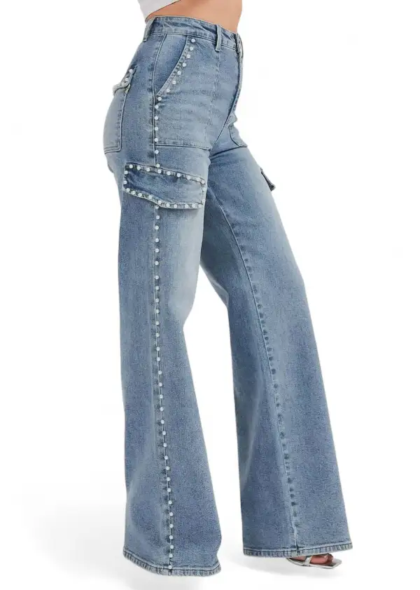 Denim Wide-Leg Cargo Jeans