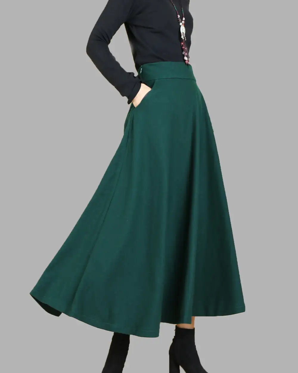 Everyday Pocketed Wool Flared Maxi Skirt