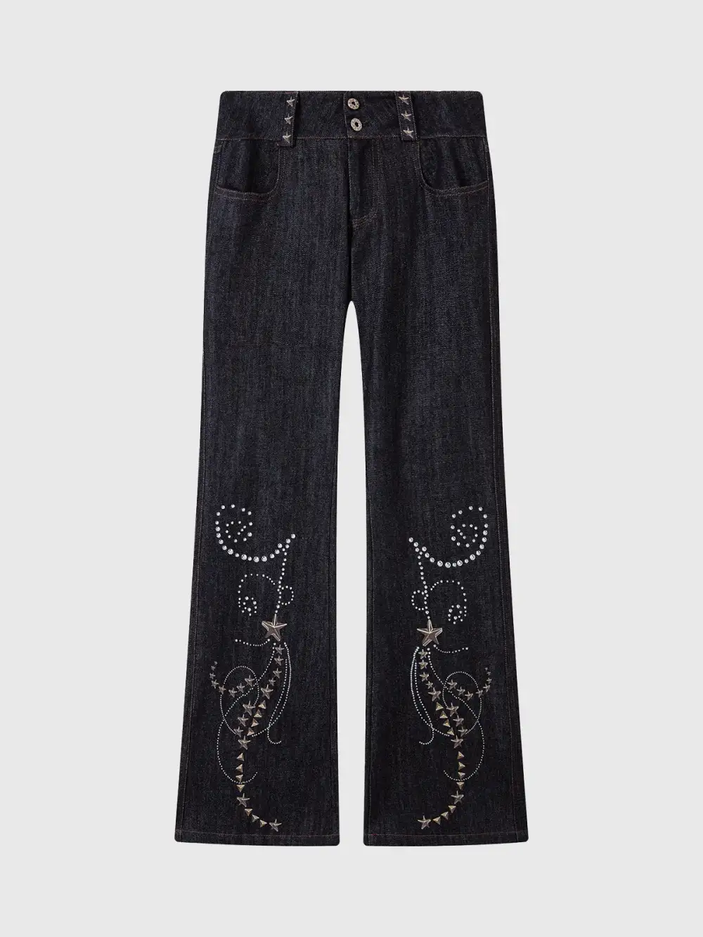 Flared Star-Graphic Washed Denim Pants