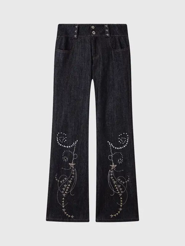Flared Star-Graphic Washed Denim Pants