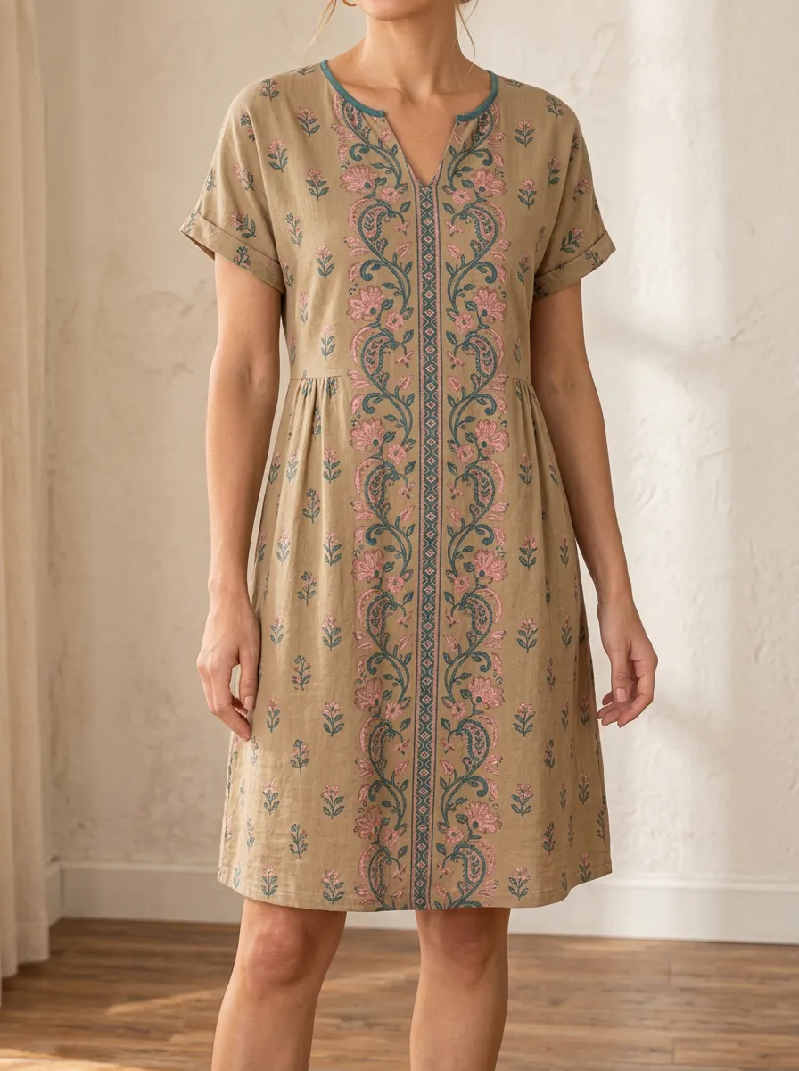 Women's Bohemian Floral Paisley Printed V-Neck Dress