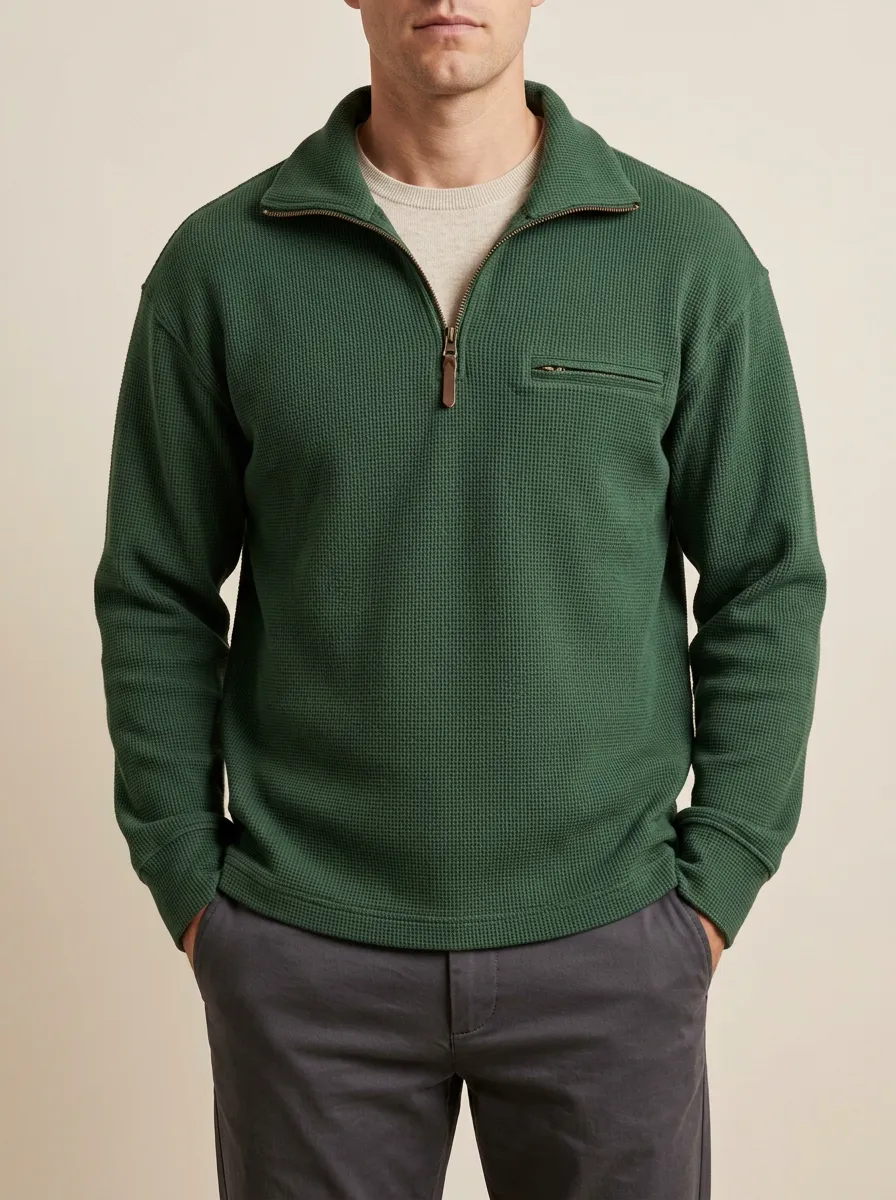 Streamlined Half-Zip Waffle Knit Pullover