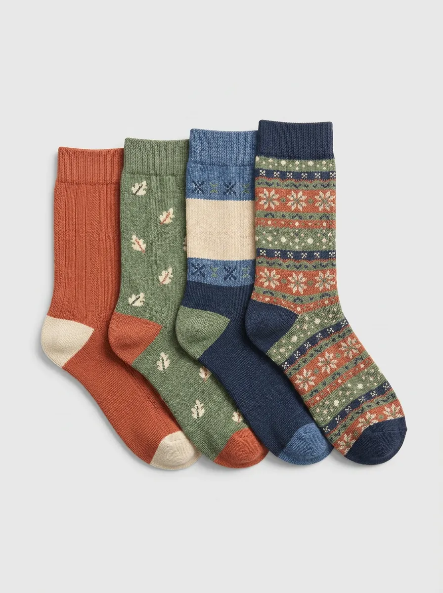 Leaf Snowflake Winter Men's Four-Pair Long Socks