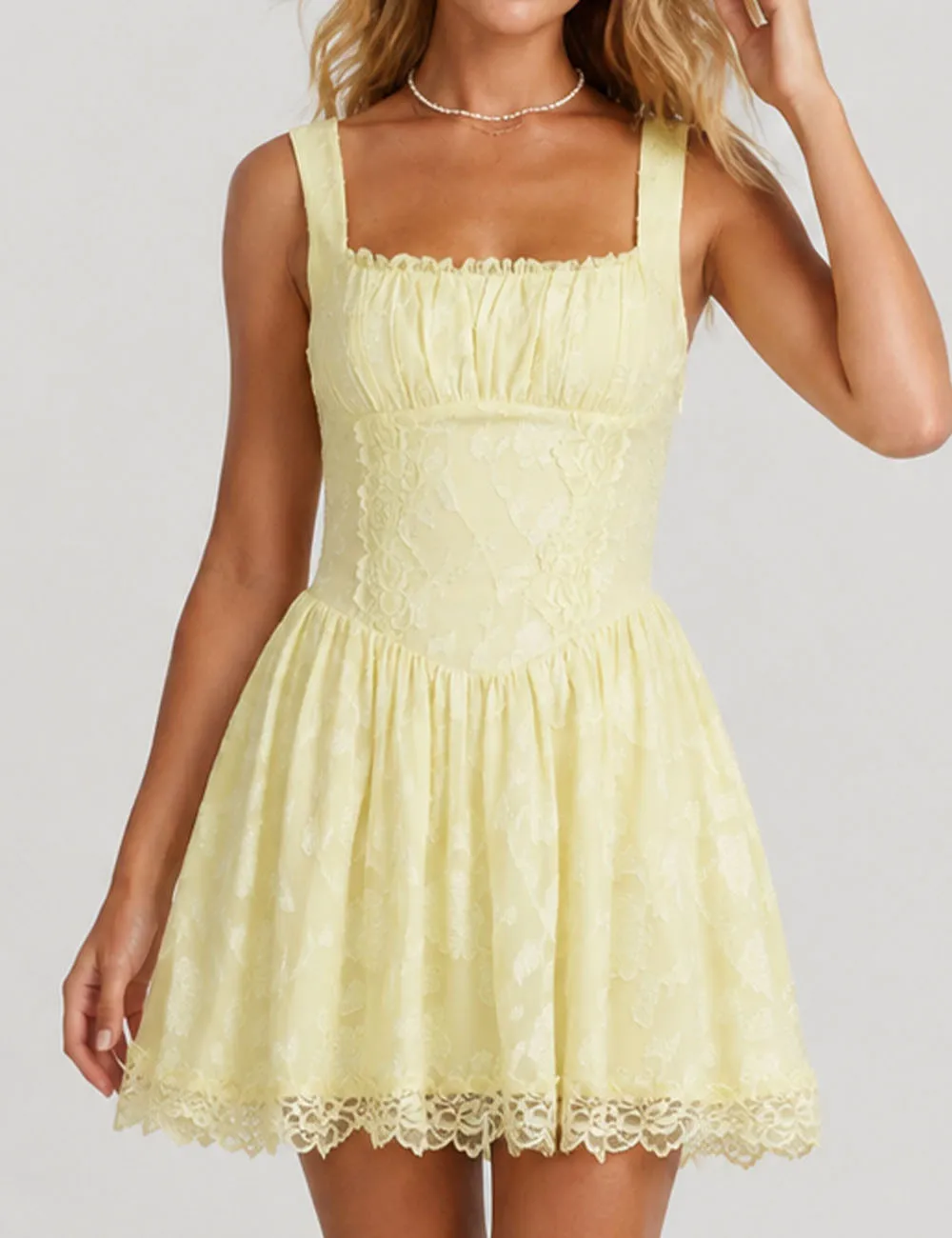 Lace Square Neck Sleeveless Mini Dress