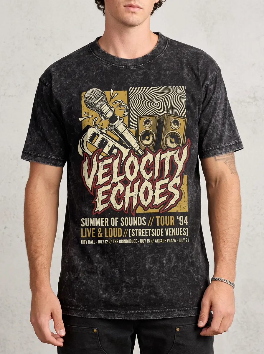 Men's Vintage Rock Band Tour Microphone Speaker Printed T-shirt