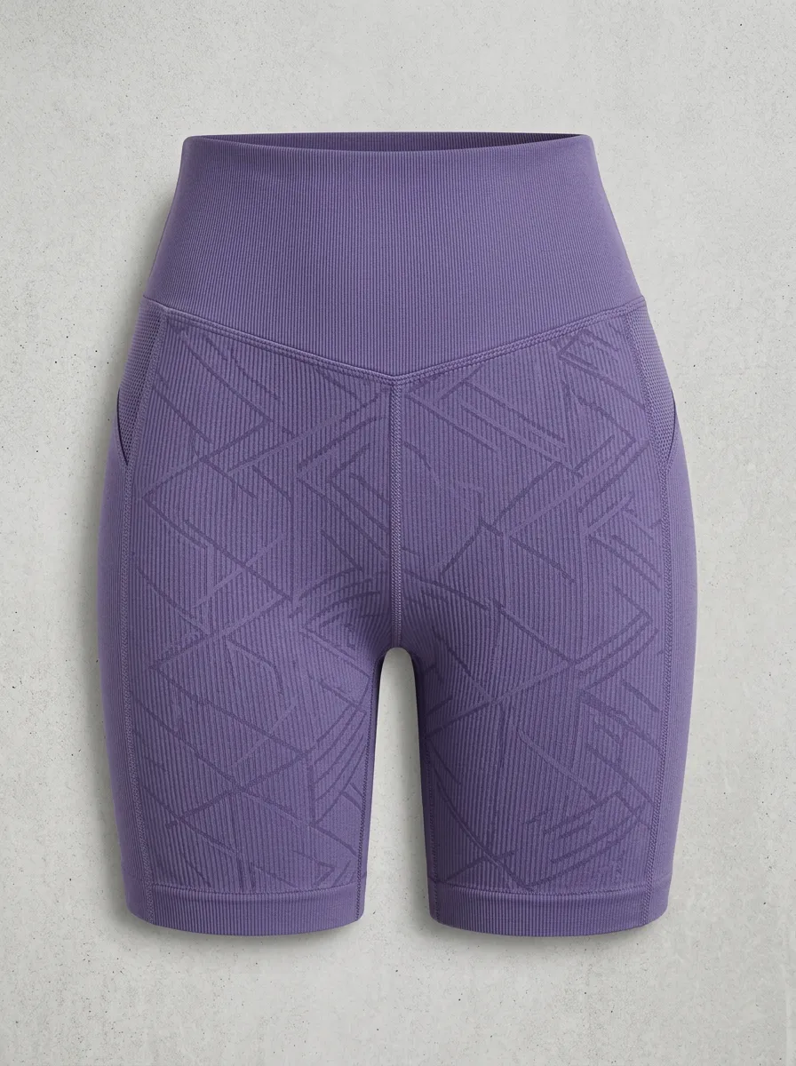 Women's Yoga Fitness Purple Geometric Pattern Printed Biker Shorts