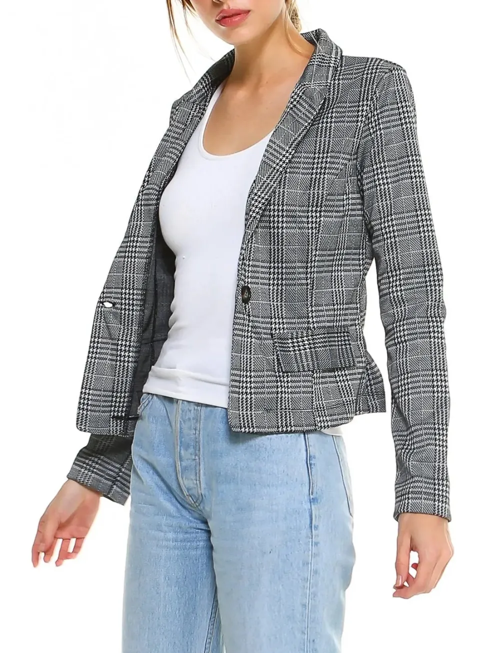 Plaid Fitted Tailored Blazer