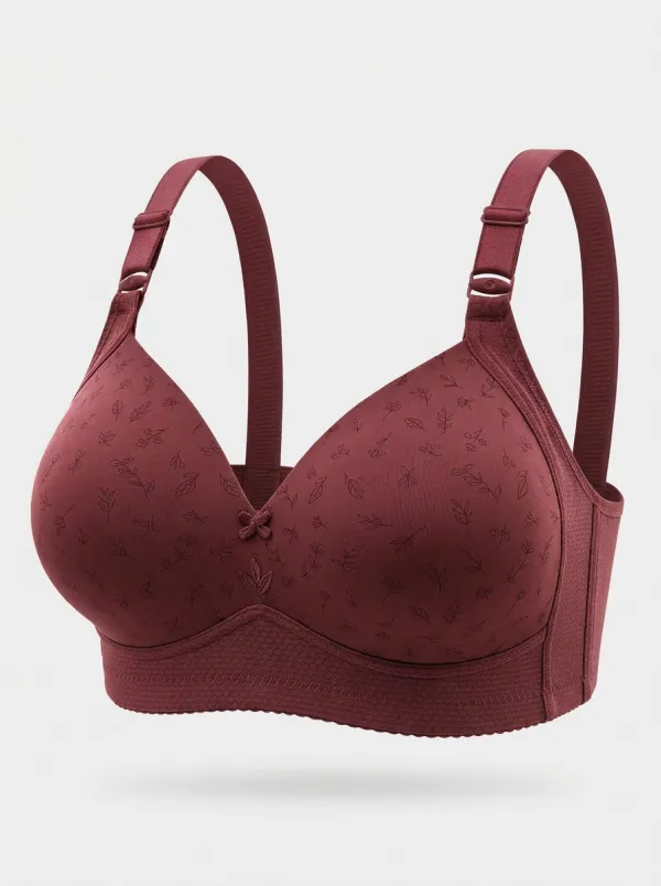 Women's Plus Size Mauve Floral Full-Coverage Bow-Detail Wireless Bra