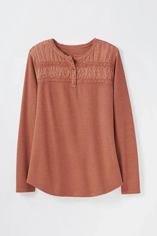 Textured Knit Henley Tops 5 Colors