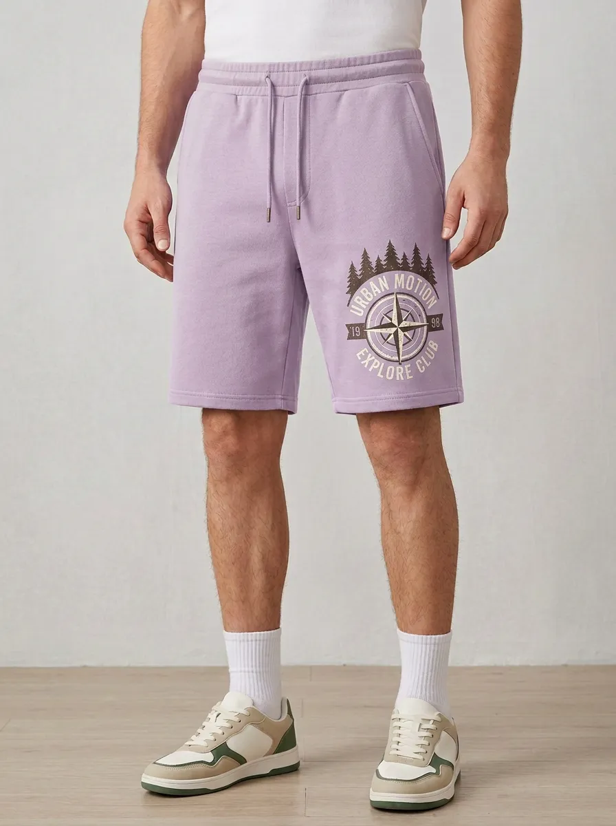 Men's Drawstring Elastic-Waist Printed Sweat Shorts