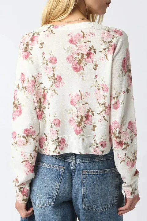 Floral Print Button-Front Knit Cardigan