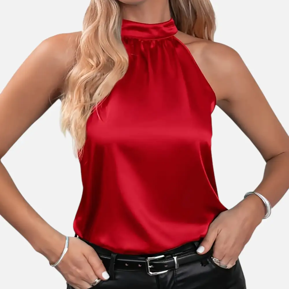Satin Halter Neck Top  Sleeveless Occasion Style