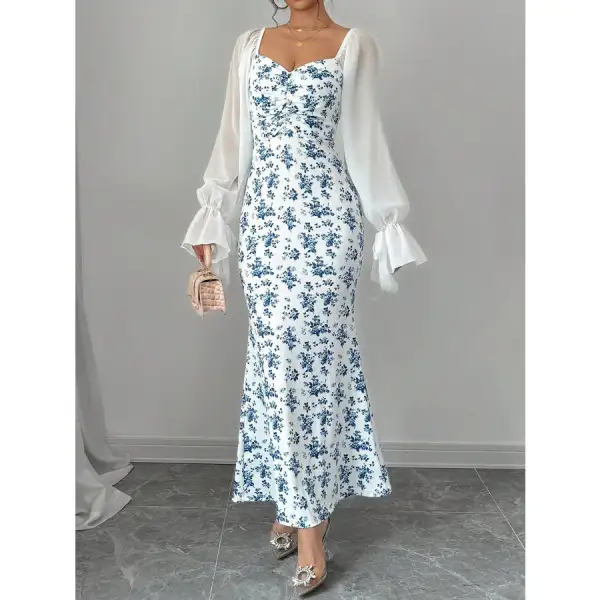 Floral Print Sweetheart Neckline Maxi Dress