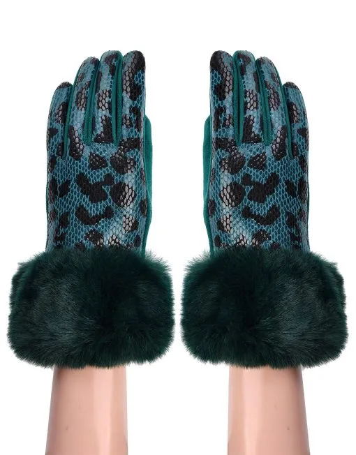 Leopard Print Fur Trim Gloves