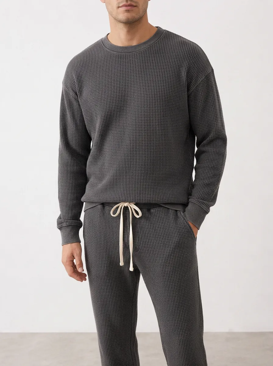 Unisex Heritage Waffle Knit Crewneck Long Sleeve Top