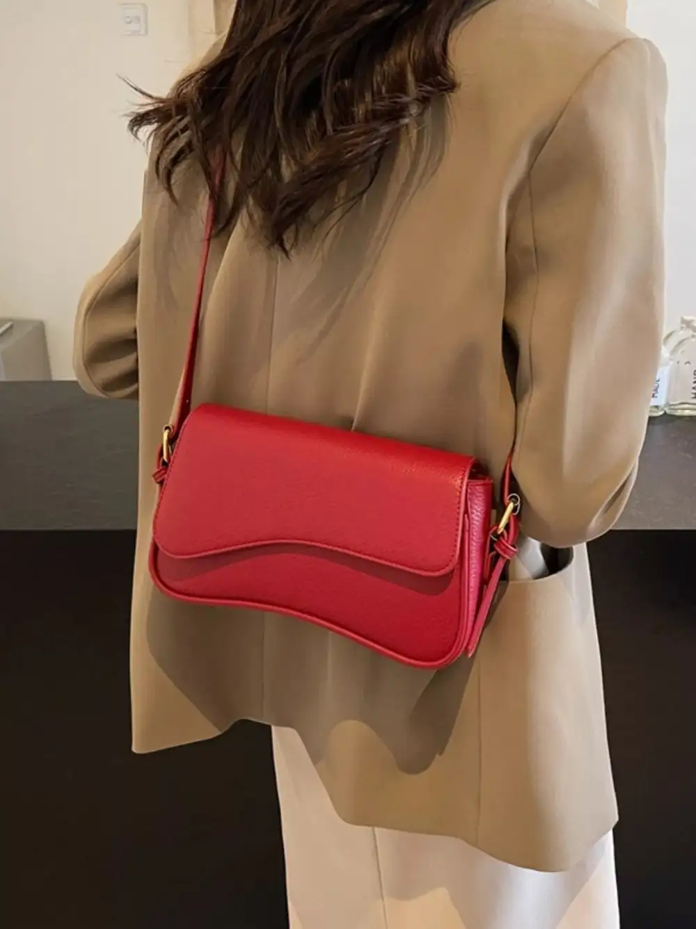 Solid Faux Leather Crossbody Bag