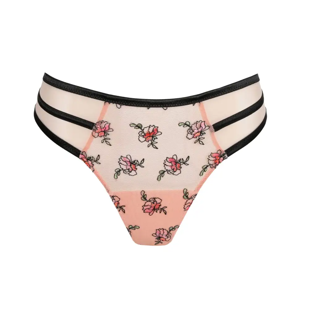 Women's Cheeky Cotton Gusset Floral Embroidery Mesh Cotton Satin Tanga Panty
