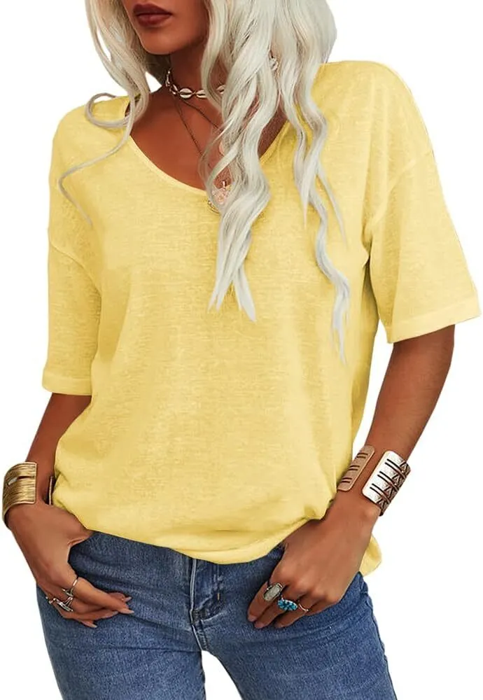 Women's Summer Casual Half Sleeve V-Neck T-Shirt Basic Top