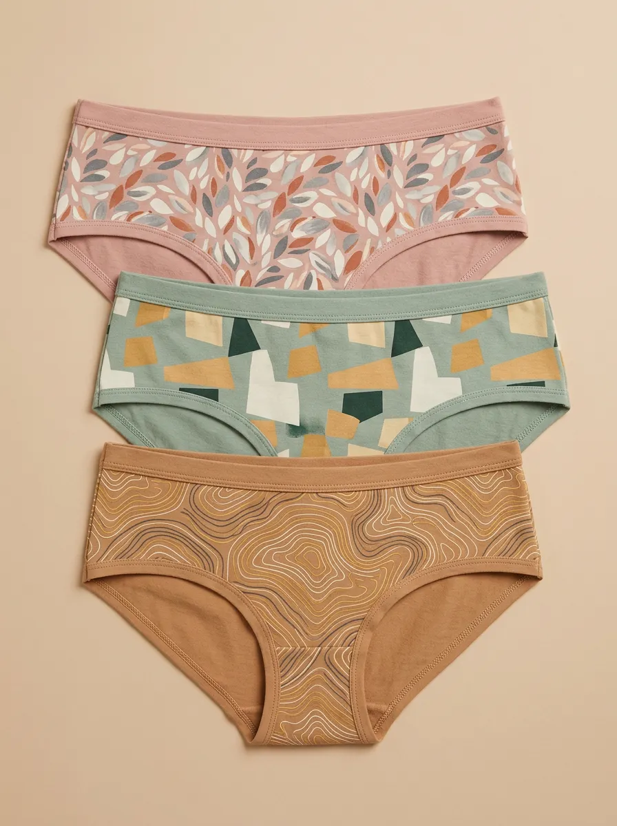 Women's Boho Abstract Leaf Geometric Printed Three Pack Panties Everyday Design