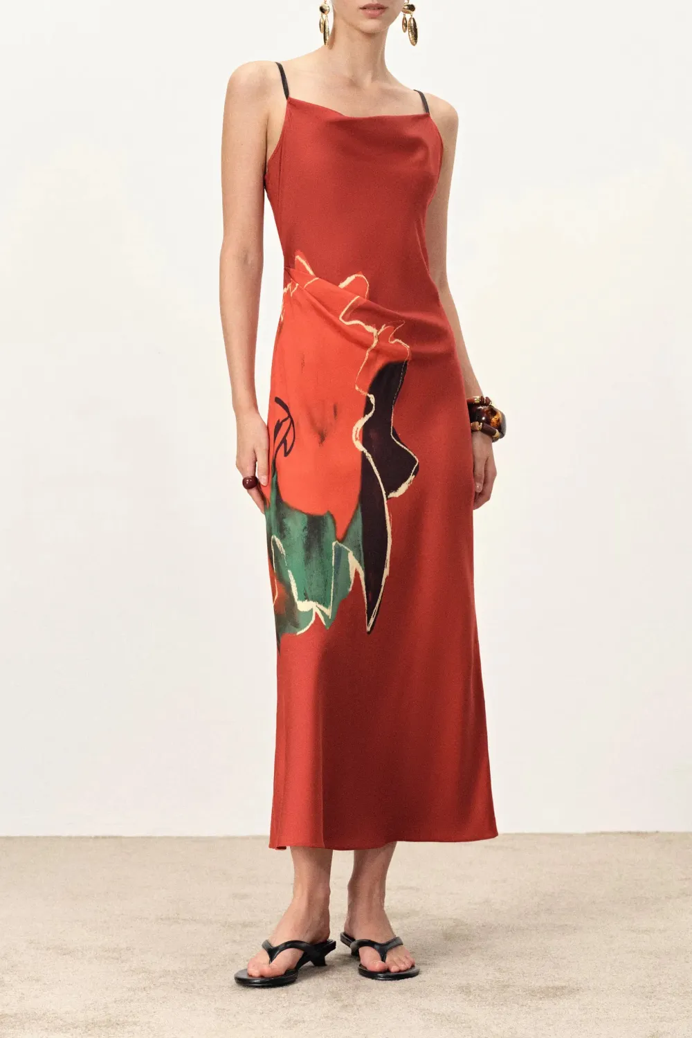 Hand-Painted Printed Silk Maxi Slip Dress