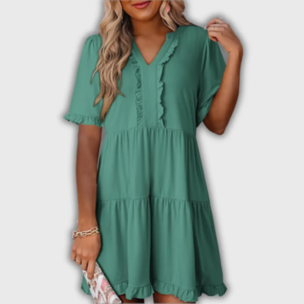 V-Neck Flowing Relaxed Mini Dress