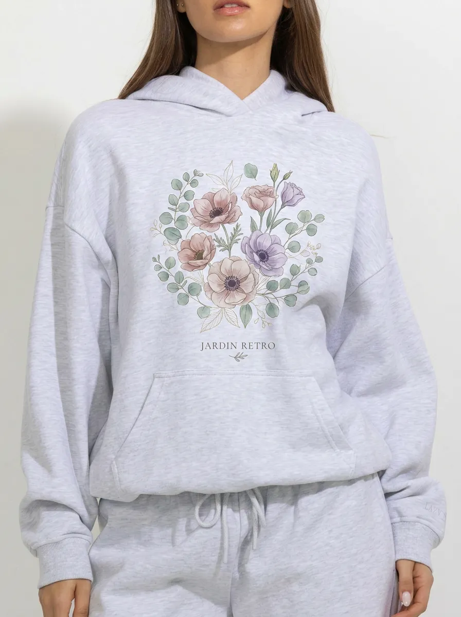 Women's Botanical Floral Jardin Retro Printed Hoodie