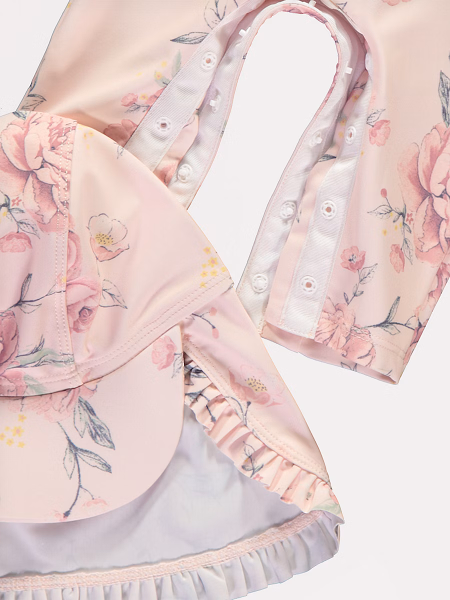 Pink Floral Sun Protection Rashsuit and Hat detail 1