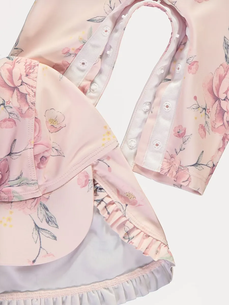 Pink Floral Sun Protection Rashsuit and Hat