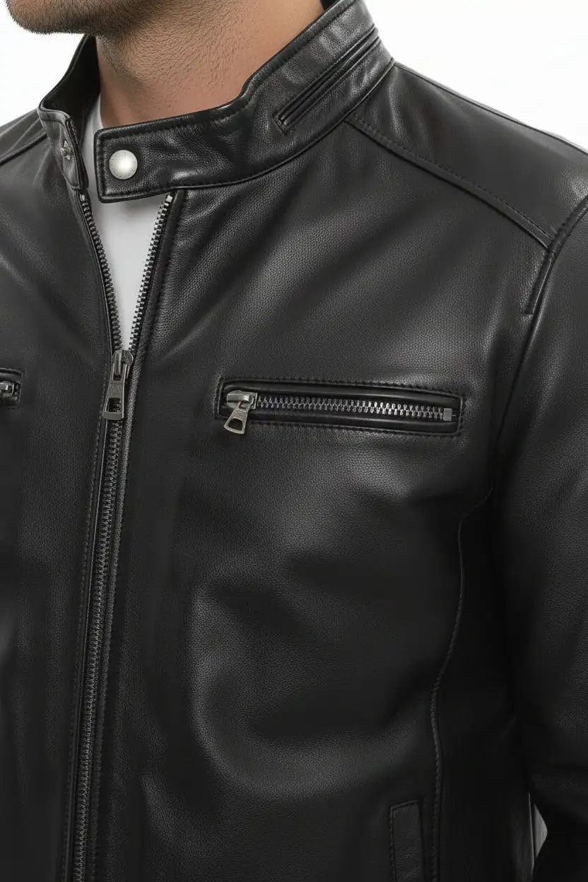 Refined Leather Biker Bomber Motorcycle Jacket