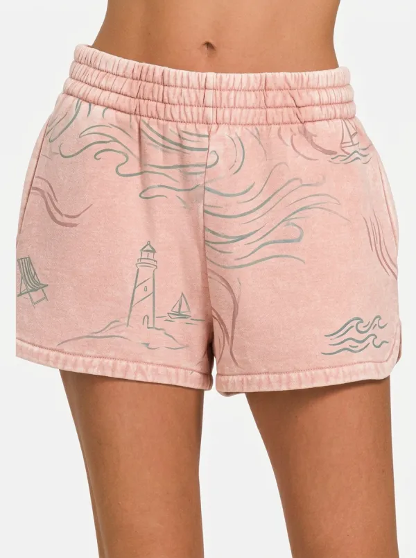 Women's Coastal Lighthouse Ocean Wave Graphic Shorts