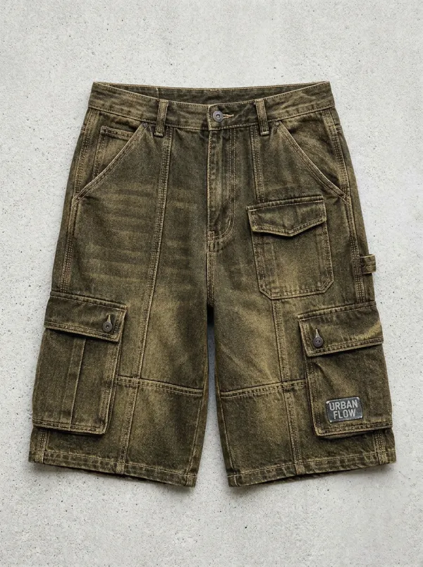 Rugged Cargo Denim Washed Men's Cargo Shorts