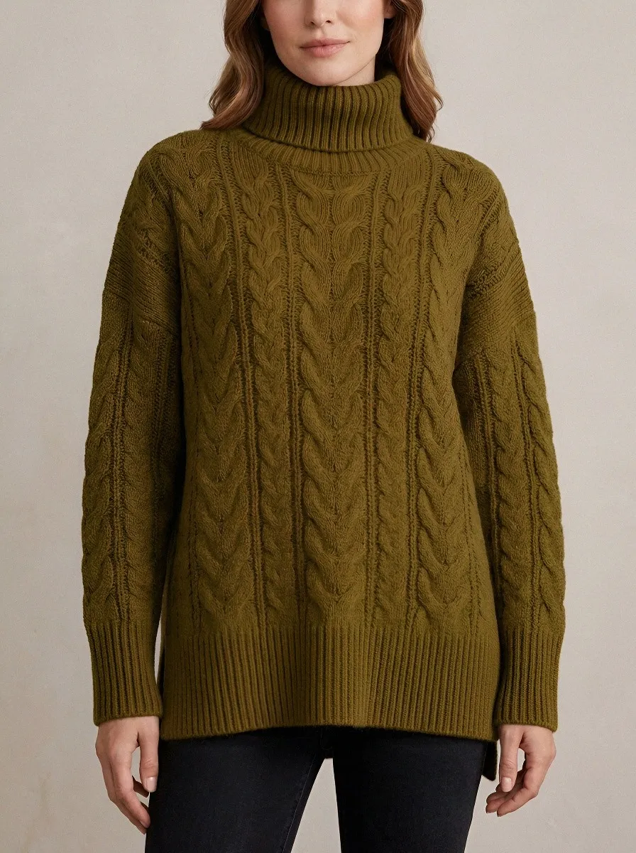 Women's Rust Orange Cable Knit Turtleneck Sweater