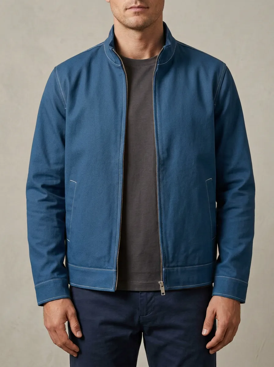 Contrast Stitching Zip Jacket