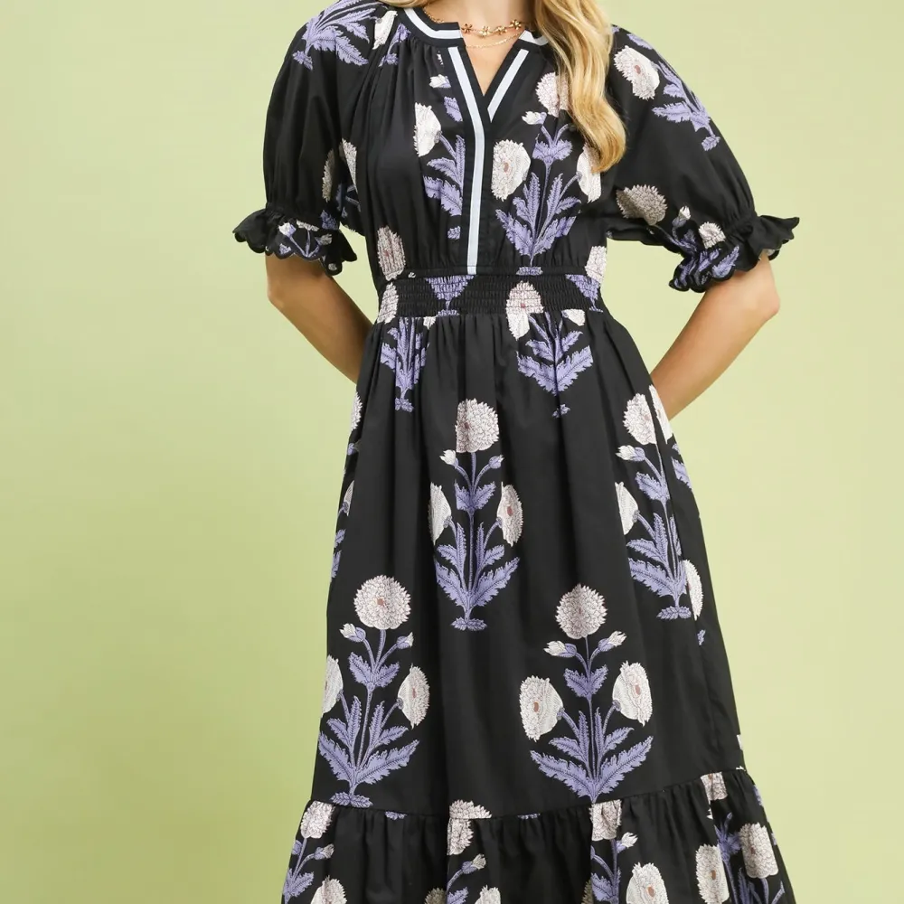 Floral Striped Smocked Tiered Dress