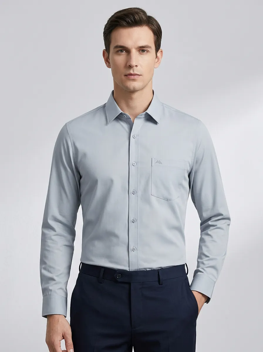 Men's Non-Iron Cotton Embroidered Logo Pocket Button-Down Shirt